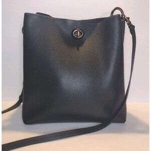 Coach Charlie Bucket Bag 55200 Charcoal Gray Pebble Leather Gunmetal Read